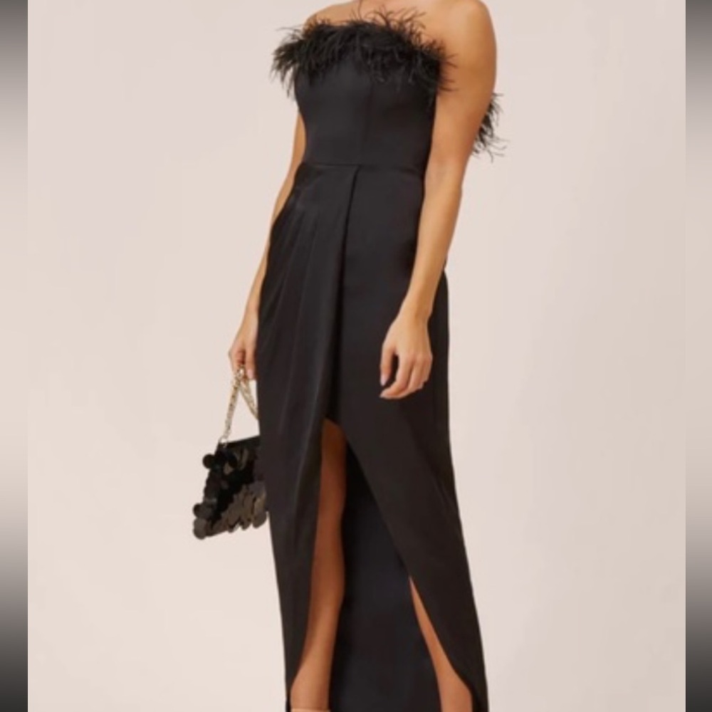 Aidan Mattox Black Strapless Ruched Slit Gown